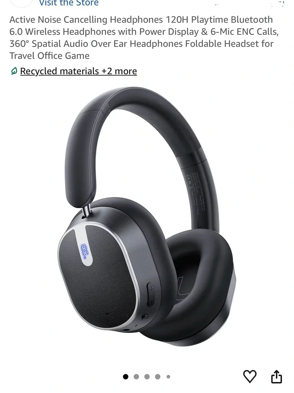 H2 Active Noise Cancelling Headphones - Black w/ digital % screen